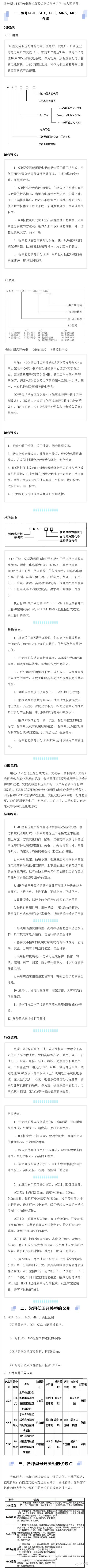 低電壓開關柜每個型號概述、用途、優(yōu)點和缺點